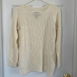 89TH & Madison Pullover Cable Knit Boat Neck Sweater in Cream Size M